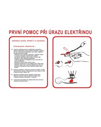 Bezpečnostní tabulka PRVNÍ POMOC PŘI ÚRAZU ELEKTŘINOU