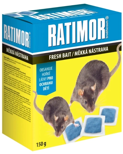 Nástraha RATIMOR Brodifacoum , měkká nástraha , krabička, 150g.jpg Nástraha RATIMOR Brodifacoum , měkká nástraha , krabička, 150g.jpg