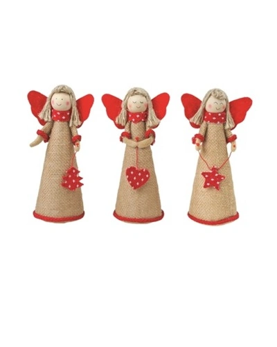 Jutový Anděl s červenou šálou, 18 cm