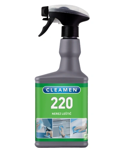 Leštič, CLEAMEN 220, na nerez, s rozprašovačem, 550 ML.jpg Leštič, CLEAMEN 220, na nerez, s rozprašovačem, 550 ML.jpg
