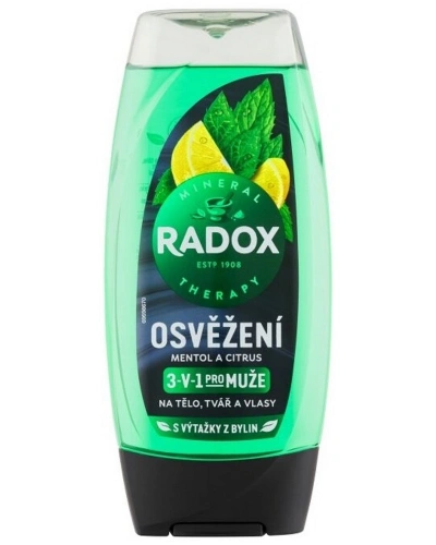 Radox, sprchový gel, Men 3v1, Osvěžení, Mentol a citrus, 225 ml Radox, sprchový gel, Men 3v1, Osvěžení, Mentol a citrus, 225 ml