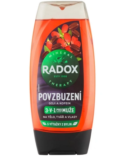Radox, sprchový gel, Men 3v1, Povzbuzení, Goji a kofein, 225 ml