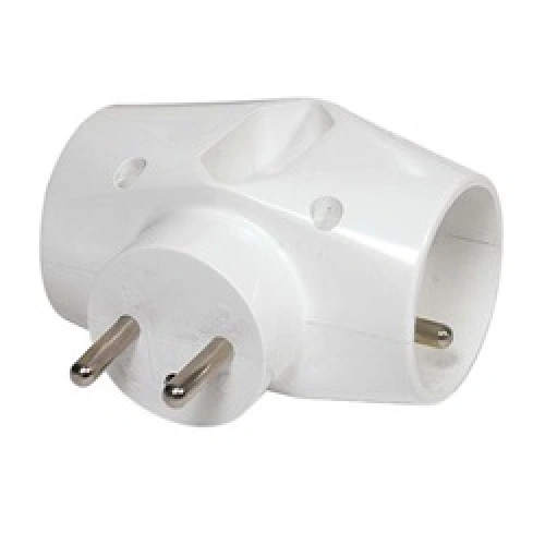 Rozbočovací zásuvka 2x kulatá, 1 x plochá, bílá Rozbočovací zásuvka 2x kulatá, 1 x plochá, bílá