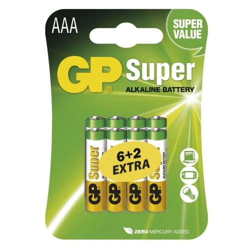 Alkalická baterie GP SUPER LR03 AAA, 6+2ks.jpg