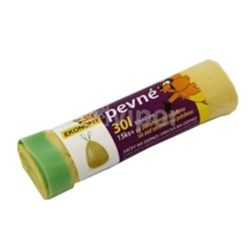 Sáček do koše s páskou HDPE 30l, 15ks, role žlutý Sáček do koše s páskou HDPE 30l, 15ks, role žlutý