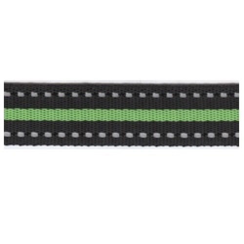 Popruh, šíře 20mm, tl. 1,8mm, černý+reflex, zelený pásek, 325 404 020 920-77 Popruh, šíře 20mm, tl. 1,8mm, černý+reflex, zelený pásek, 325 404 020 920-77