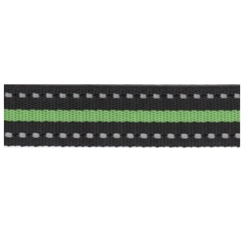 Popruh, šíře 25mm, tl. 1,8mm, černý+reflex, zelený pásek, 325 404 025 920-77 Popruh, šíře 25mm, tl. 1,8mm, černý+reflex, zelený pásek, 325 404 025 920-77