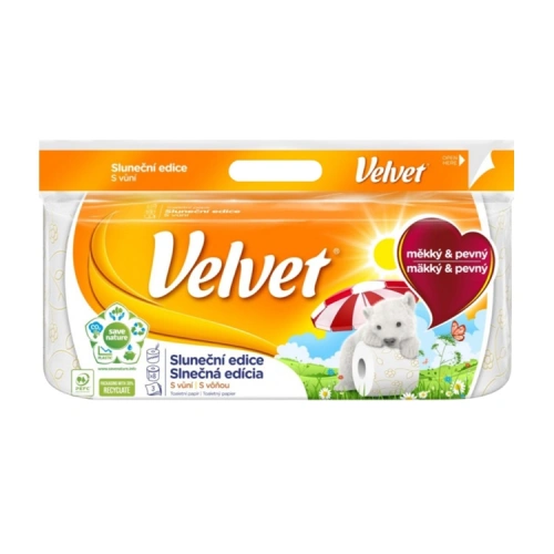 Toaletní papír, VELVET Sluneční, 3VR, 18,3m, 150 útržků, 8ks-bal Toaletní papír, VELVET Sluneční, 3VR, 18,3m, 150 útržků, 8ks-bal