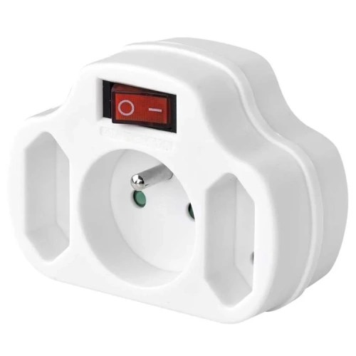 Zásuvka  rozbočovací 2× plochá + 1× kulatá s vypínačem, bílá.jpg Zásuvka  rozbočovací 2× plochá + 1× kulatá s vypínačem, bílá.jpg