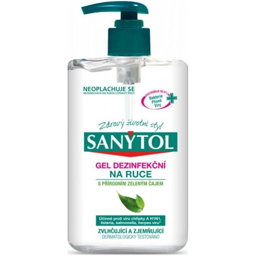 Dezinfekční gel na ruce SANYTOL se zeleným čajem, 250 ml Dezinfekční gel na ruce SANYTOL se zeleným čajem, 250 ml